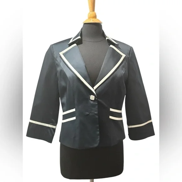 Sharagano’s Women’s Navy Blue Blazer w/ White Trim-size 12 - Picture 1 of 11